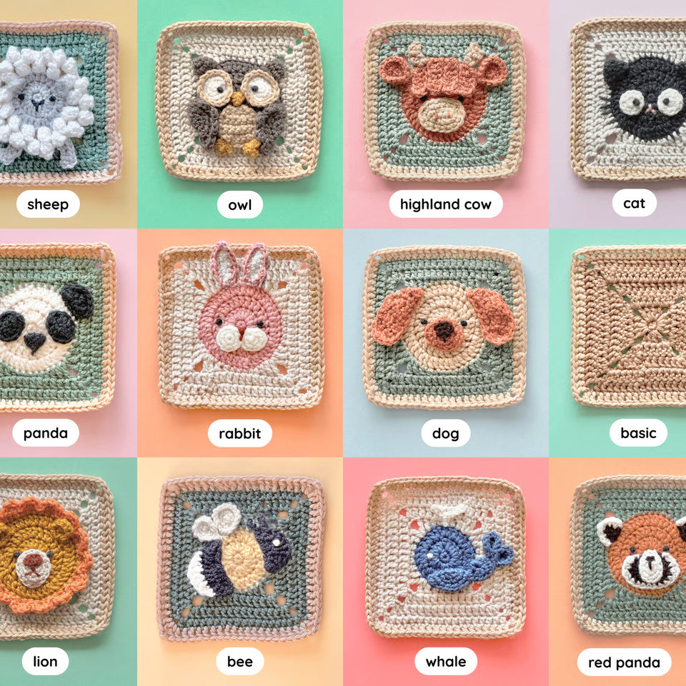 Animal Granny Square Patterns (bundle of 24, incl. video)
