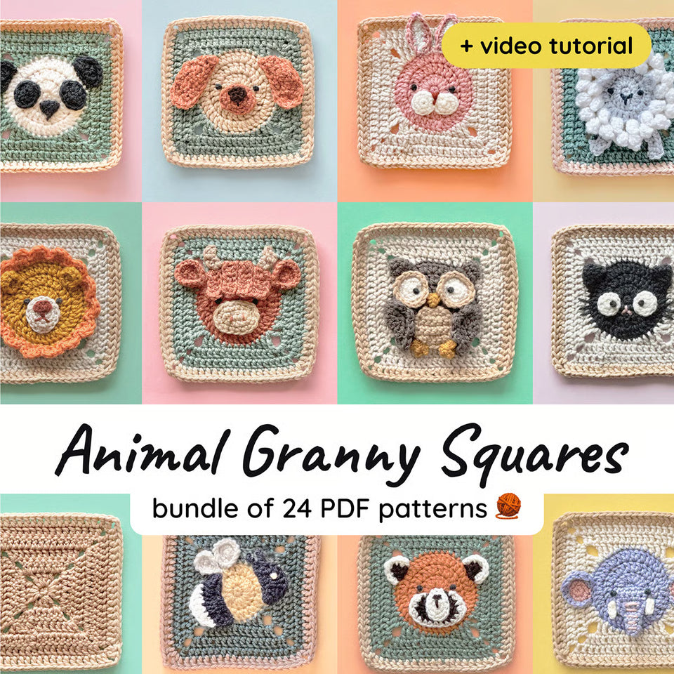 Animal Granny Square Patterns (bundle of 24, incl. video)